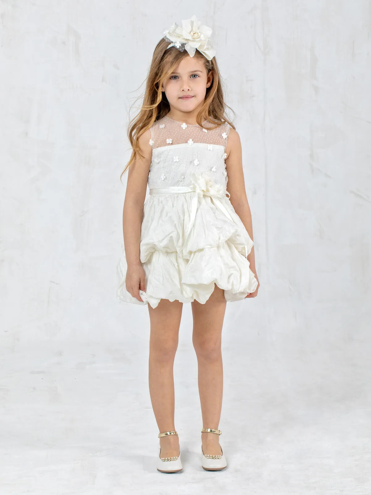 Balloon silk dress for girl - ANTHIA