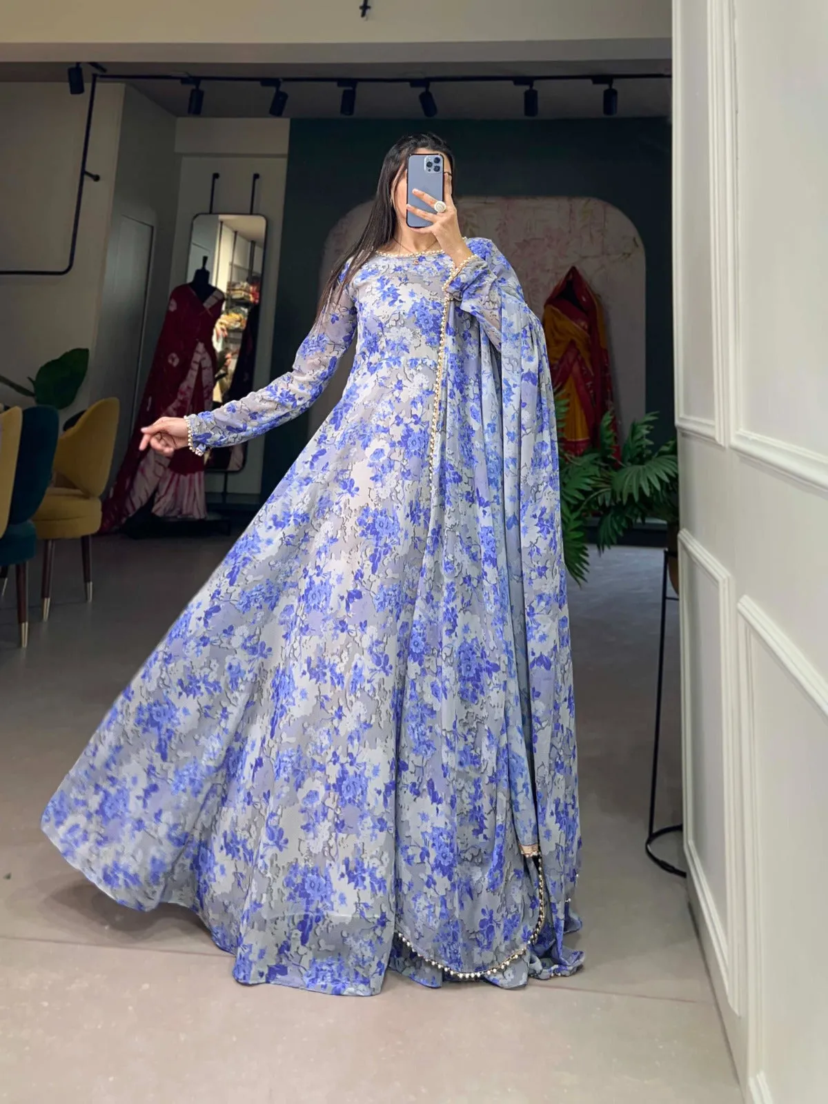 Beautiful Designer Floral Print Georgette Gwon