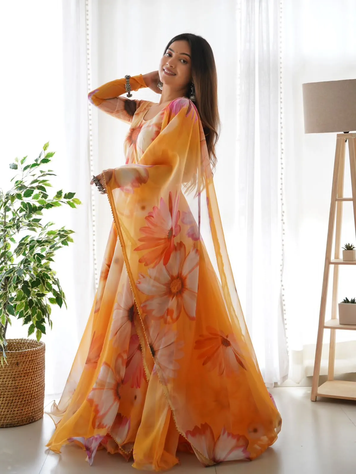 Beautiful Designer Party Wear Look Organza Taby Silk Gown