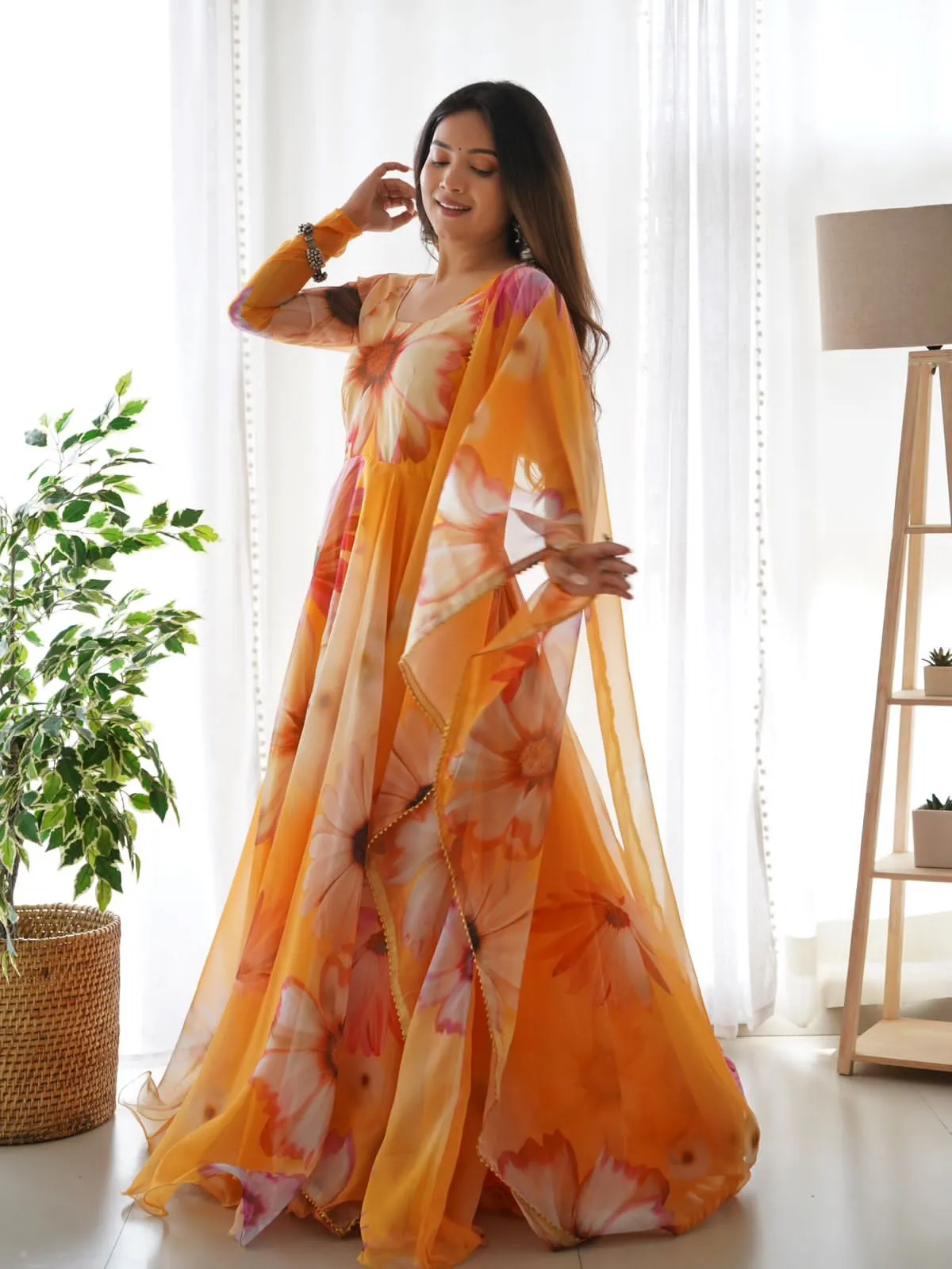 Beautiful Designer Party Wear Look Organza Taby Silk Gown