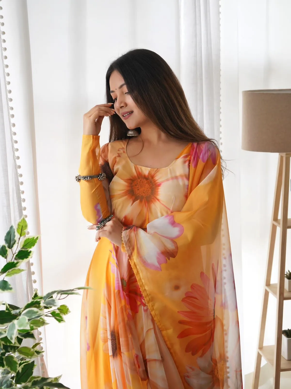 Beautiful Designer Party Wear Look Organza Taby Silk Gown