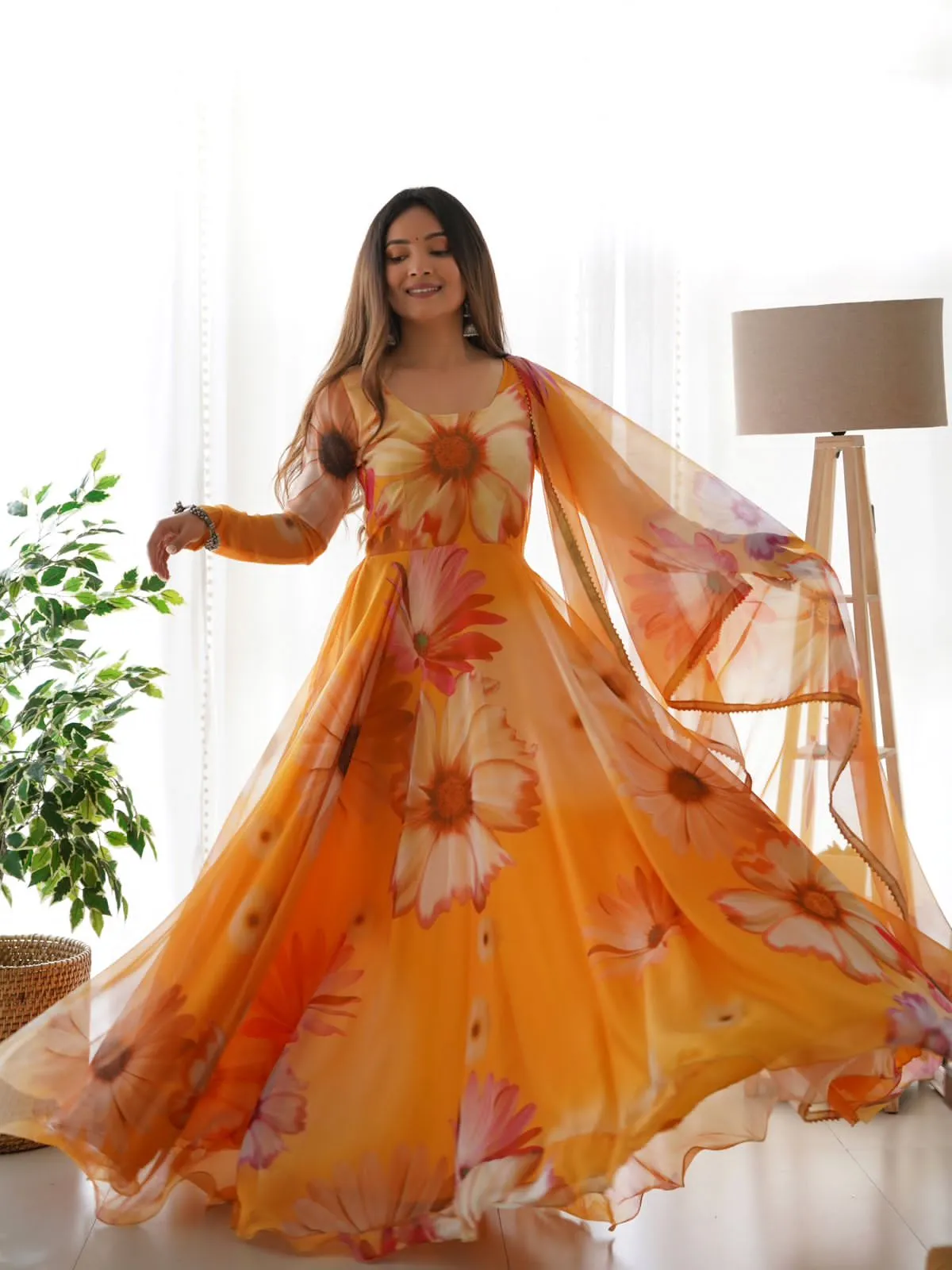 Beautiful Designer Party Wear Look Organza Taby Silk Gown