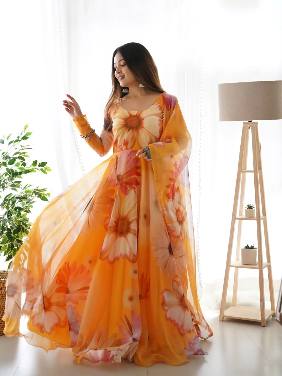 Beautiful Designer Party Wear Look Organza Taby Silk Gown