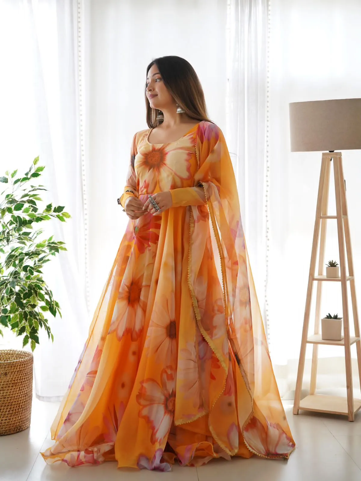 Beautiful Designer Party Wear Look Organza Taby Silk Gown