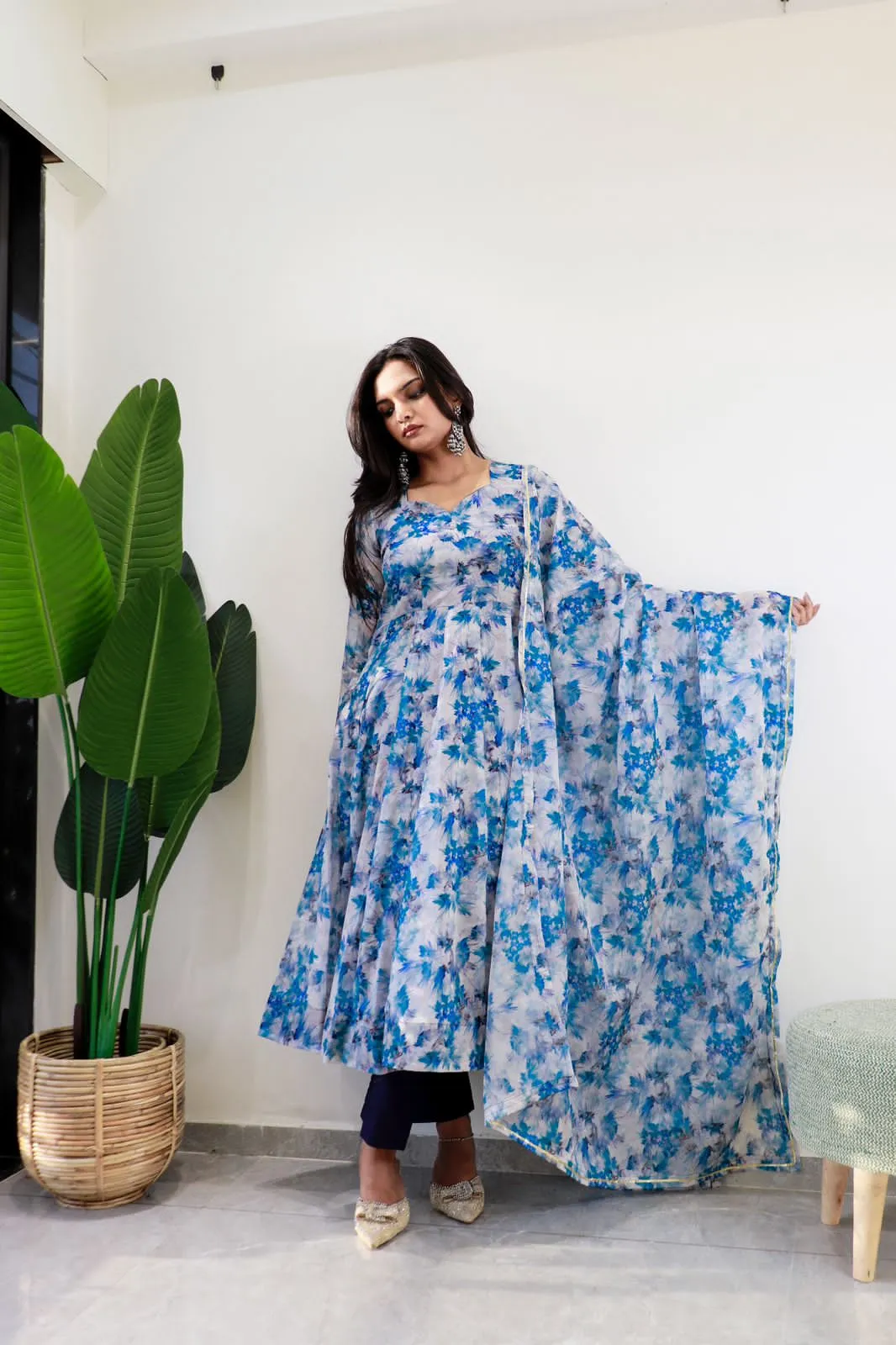 Beautiful Designer Party Wear Organza Taby Silk Gown