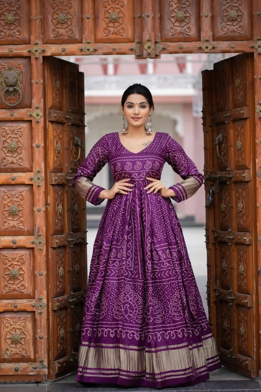 Beautiful Designer Ready To Wear Bandhej Print Gown