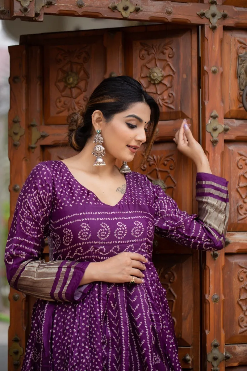 Beautiful Designer Ready To Wear Bandhej Print Gown