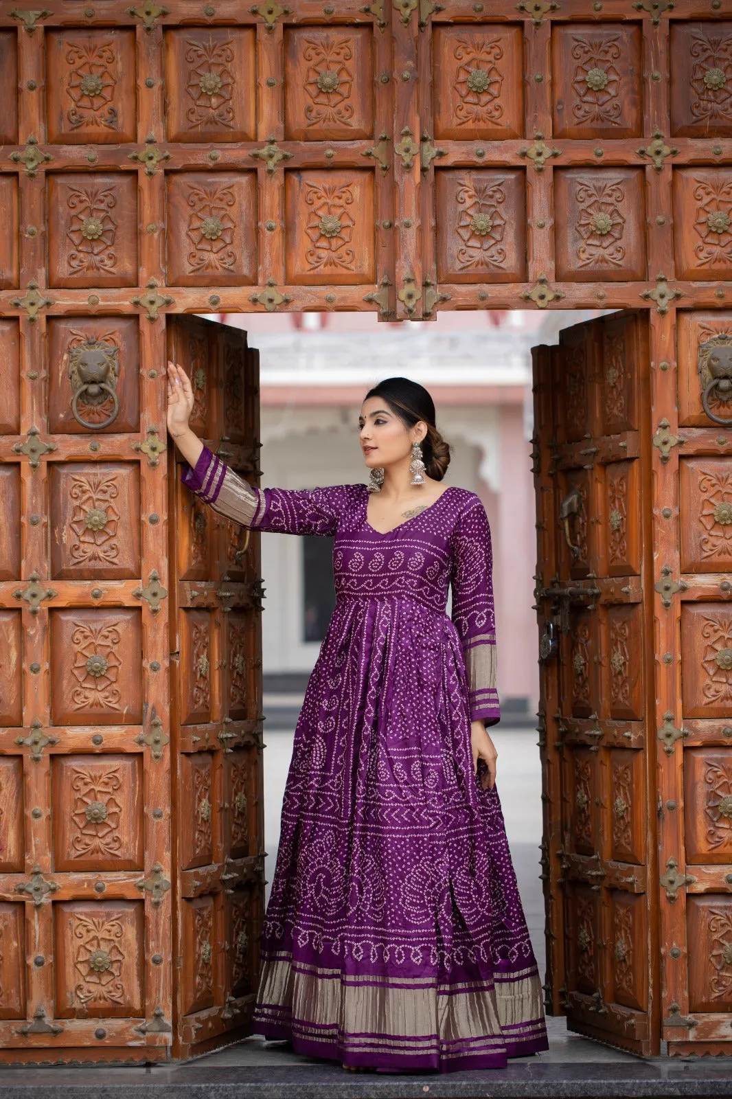 Beautiful Designer Ready To Wear Bandhej Print Gown