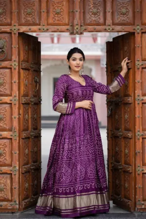 Beautiful Designer Ready To Wear Bandhej Print Gown