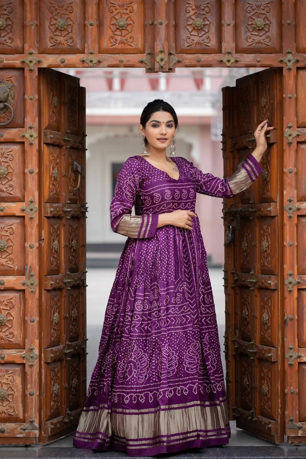 Beautiful Designer Ready To Wear Bandhej Print Gown