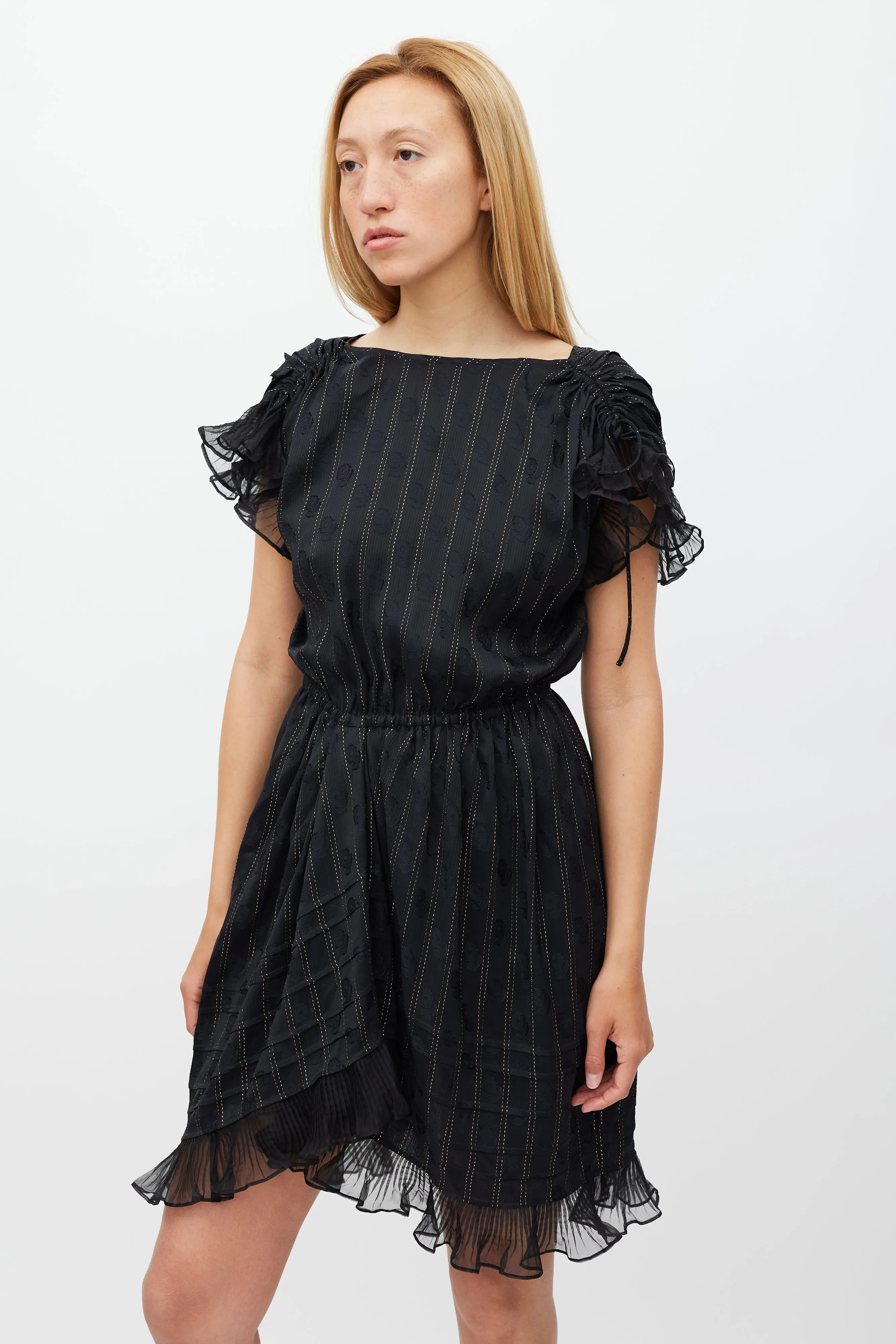 Black & Gold Silk Marisa Striped Dress
