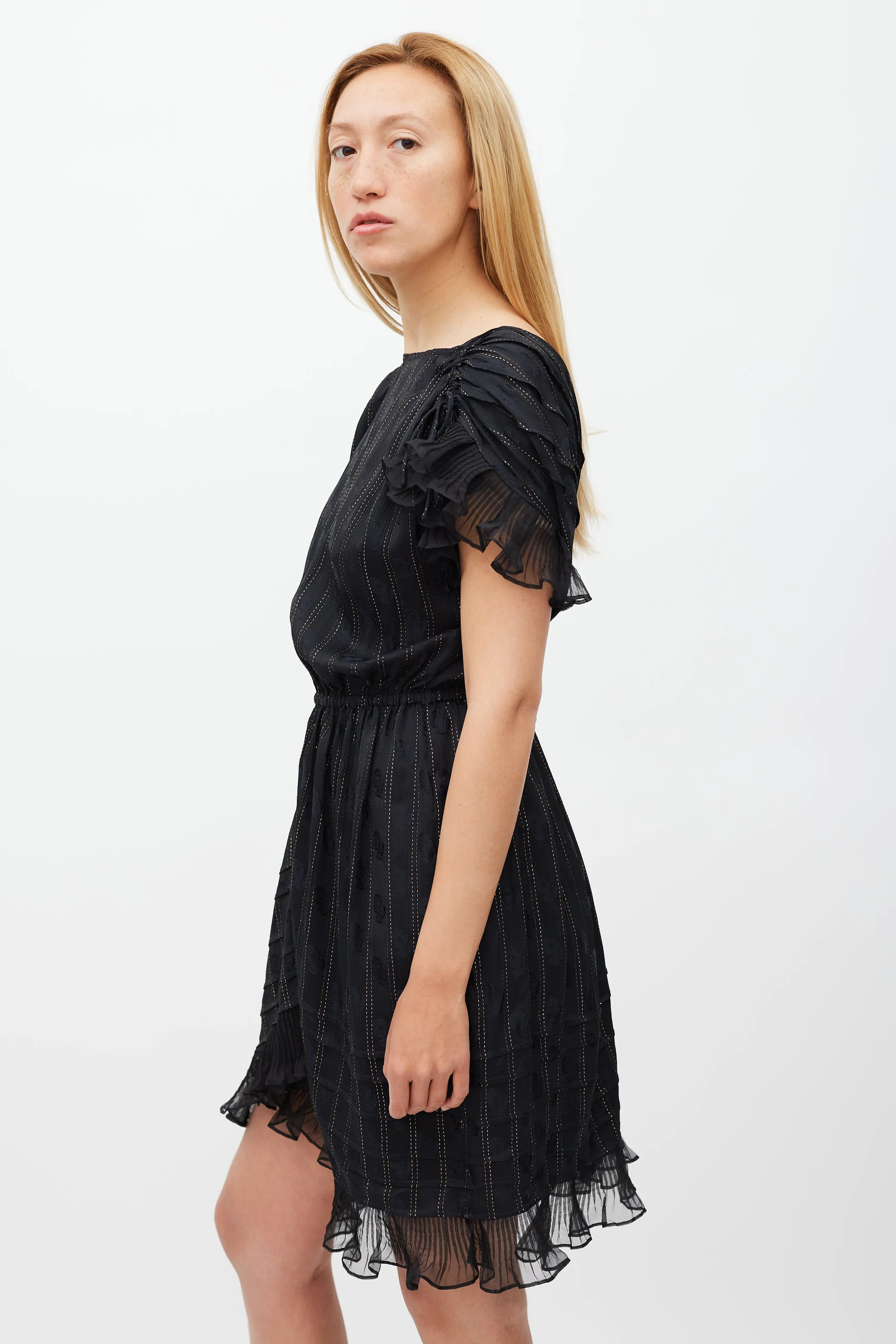 Black & Gold Silk Marisa Striped Dress