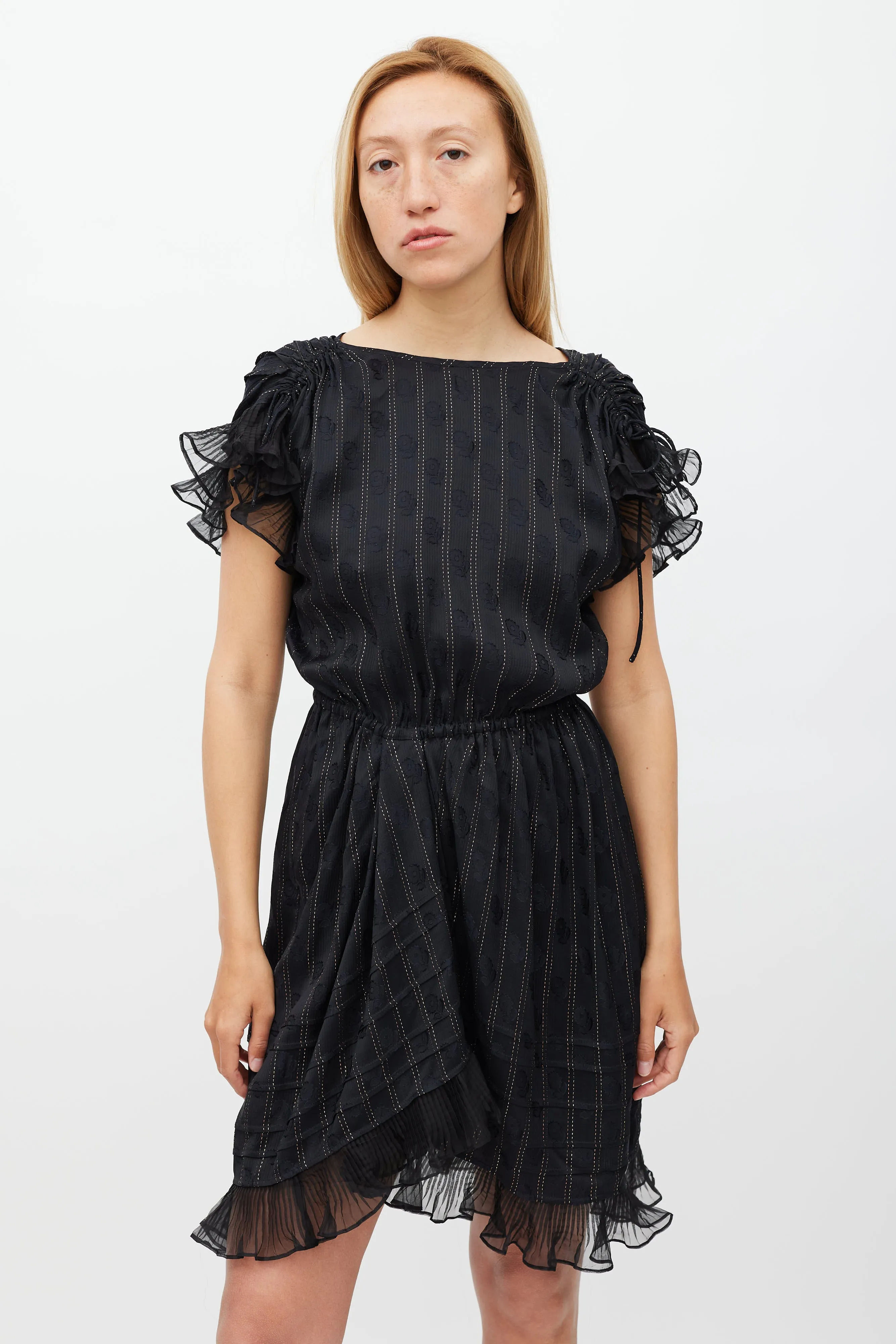 Black & Gold Silk Marisa Striped Dress