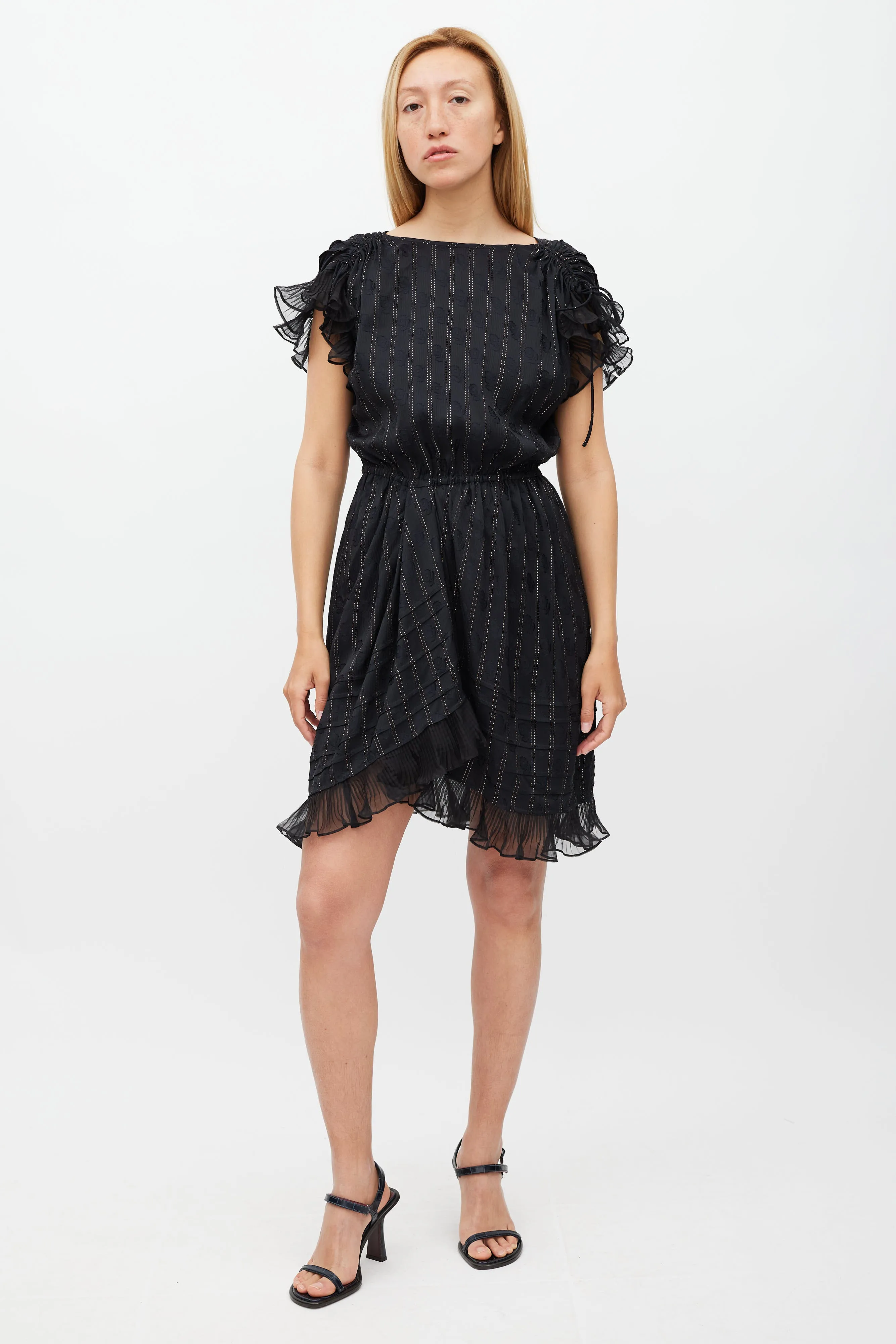 Black & Gold Silk Marisa Striped Dress