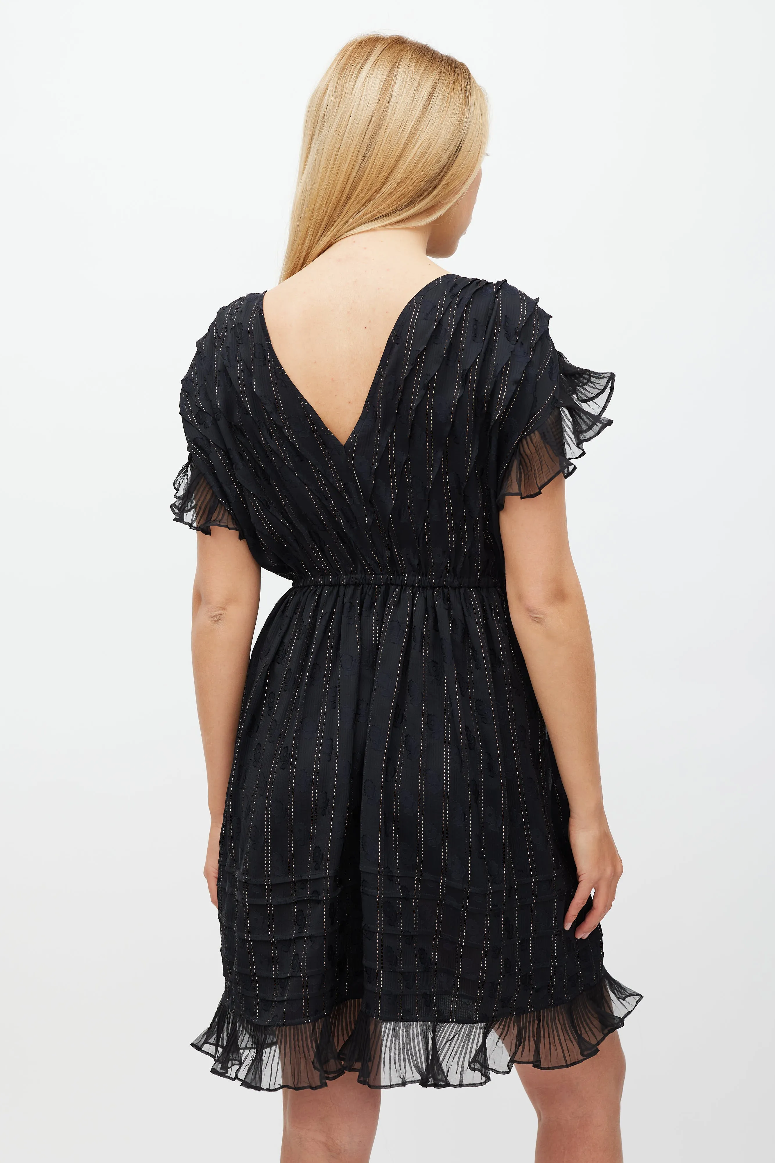 Black & Gold Silk Marisa Striped Dress