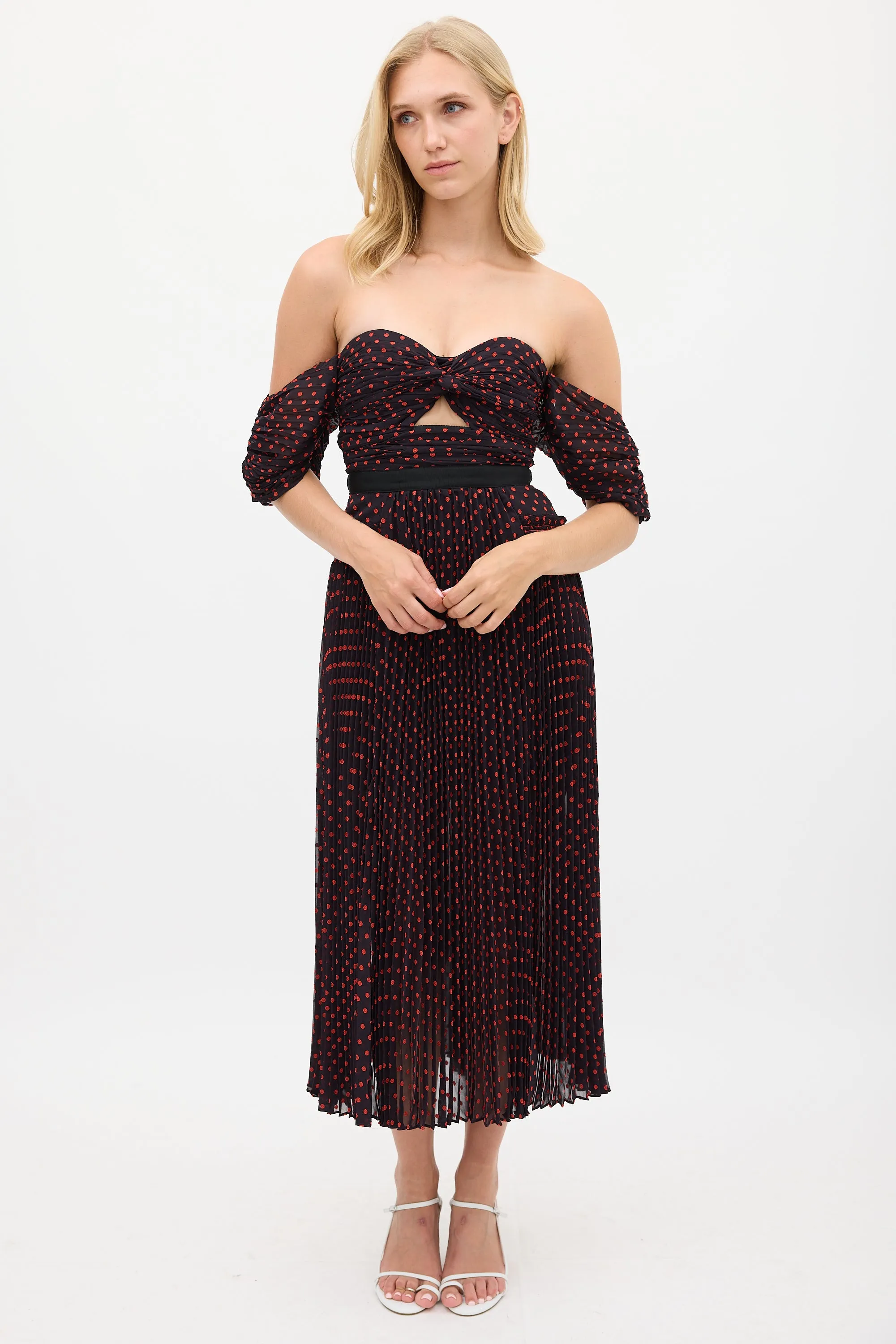Black & Red Polka Dot Pleated Dress