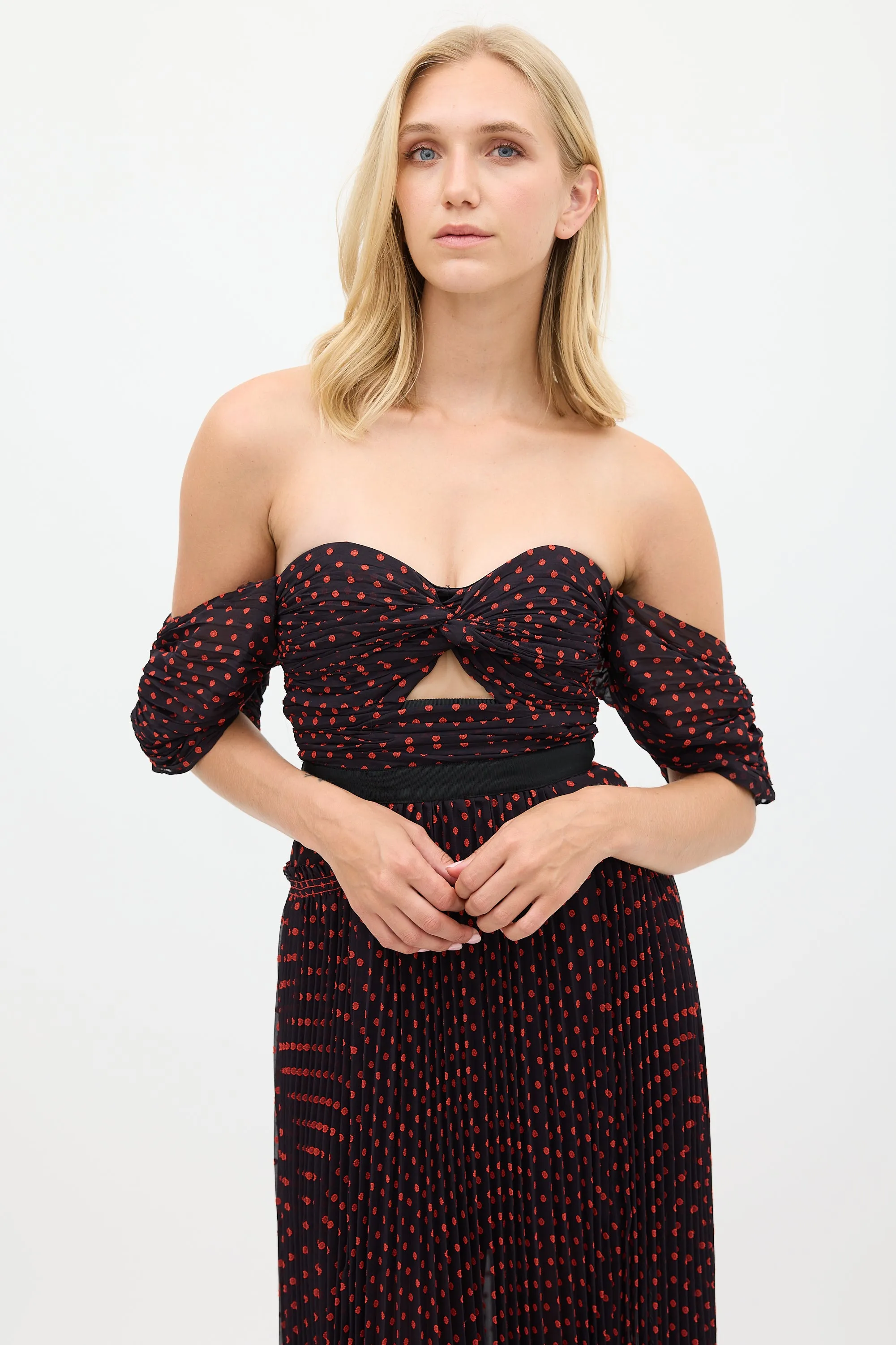 Black & Red Polka Dot Pleated Dress