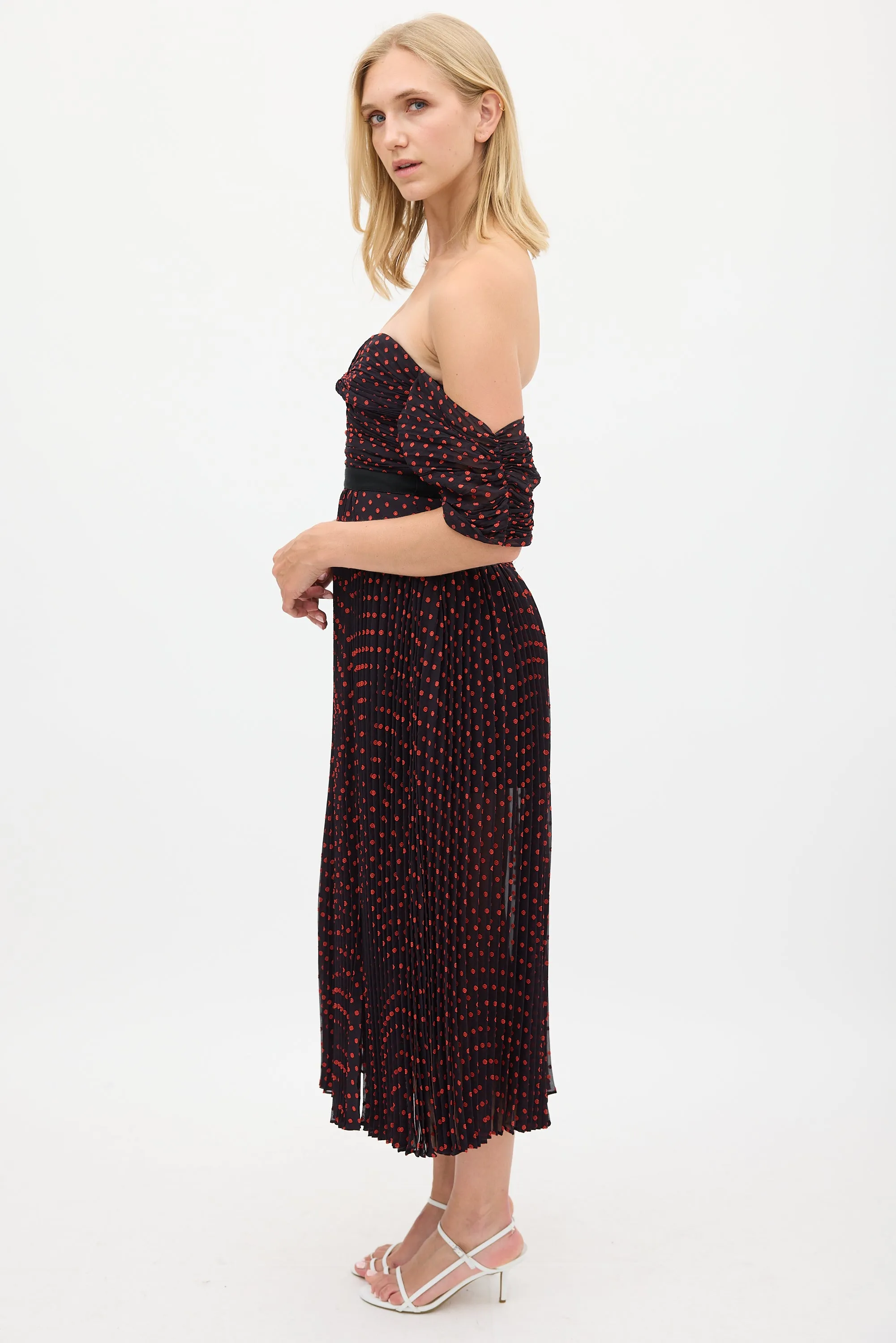 Black & Red Polka Dot Pleated Dress