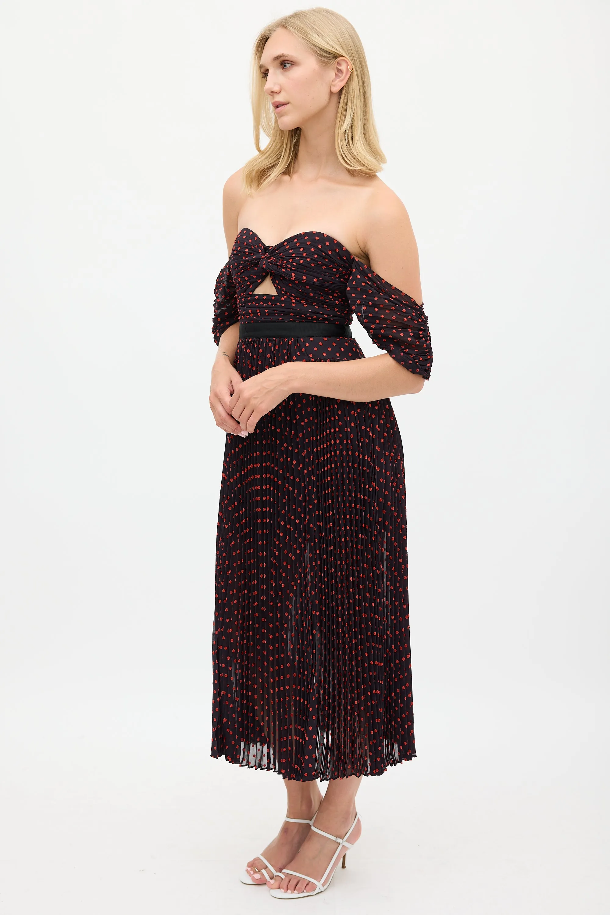 Black & Red Polka Dot Pleated Dress