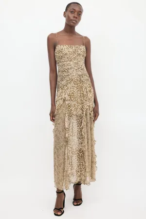 Brown & Cream Ruched Frill Claudette Dress