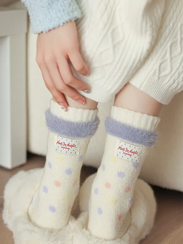 Creamy Yellow Cute Polka-dot Pattern Calf Socks