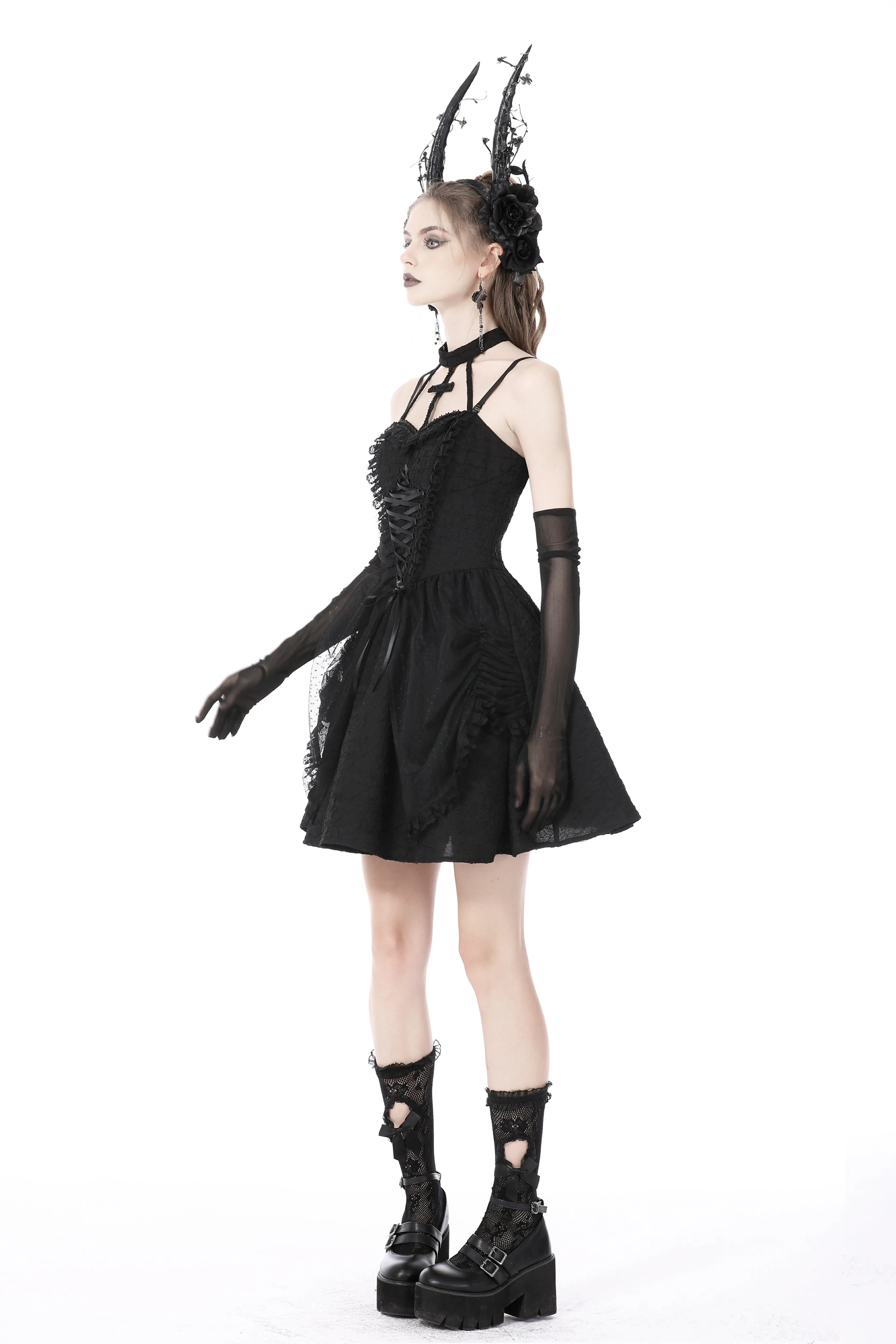 Gothic big cross strap dress DW762