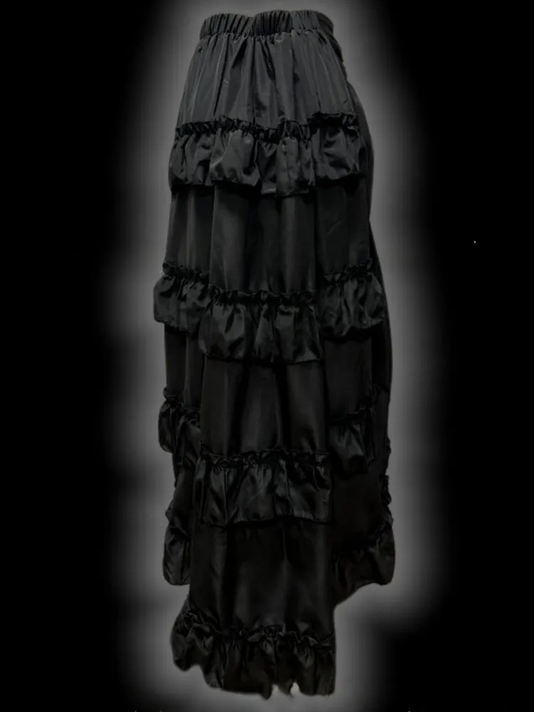 Gothic Black Letters Print Ruched High-low Punk Skirt with Free Cross Charms Waist Chain