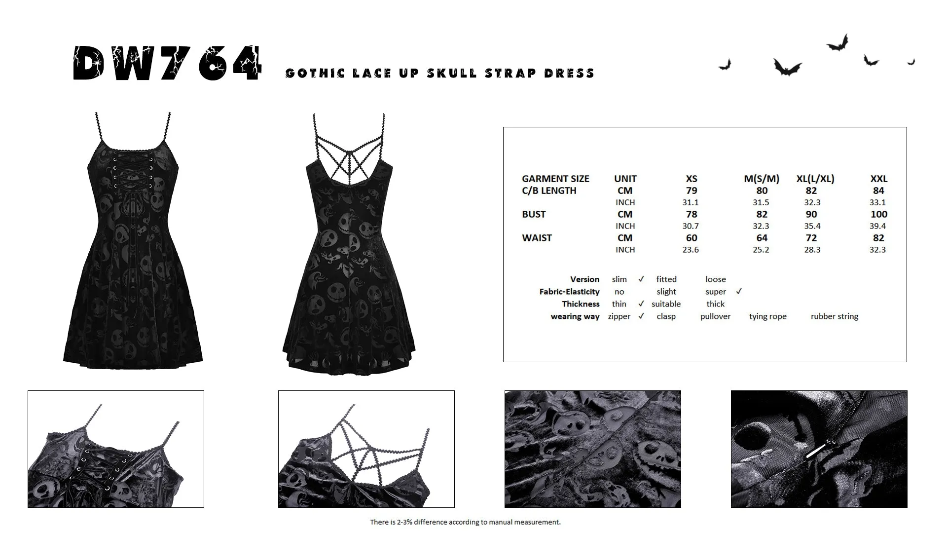 Gothic lace up skull strap dress DW764