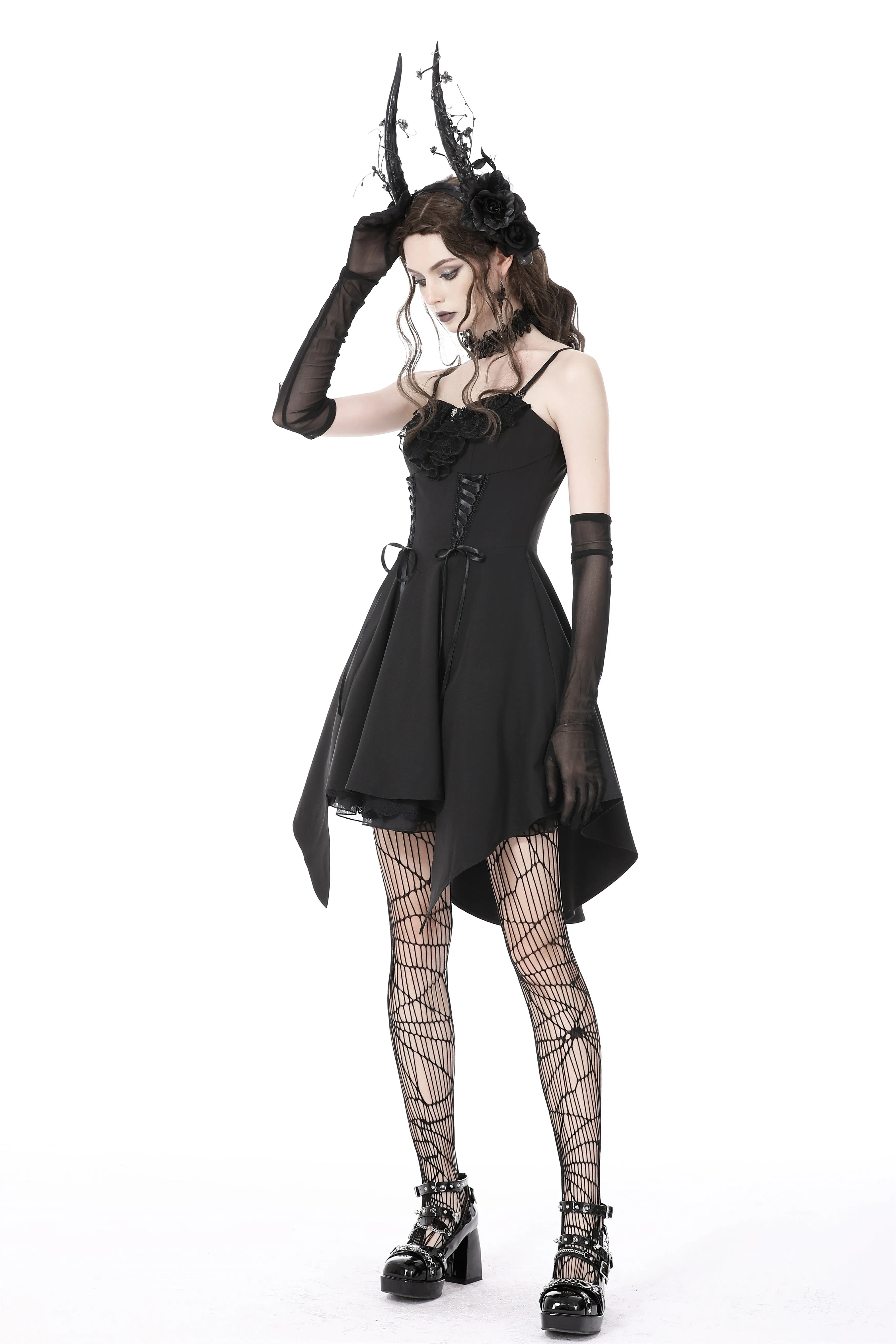Gothic lady ruffle bust strap dress DW763