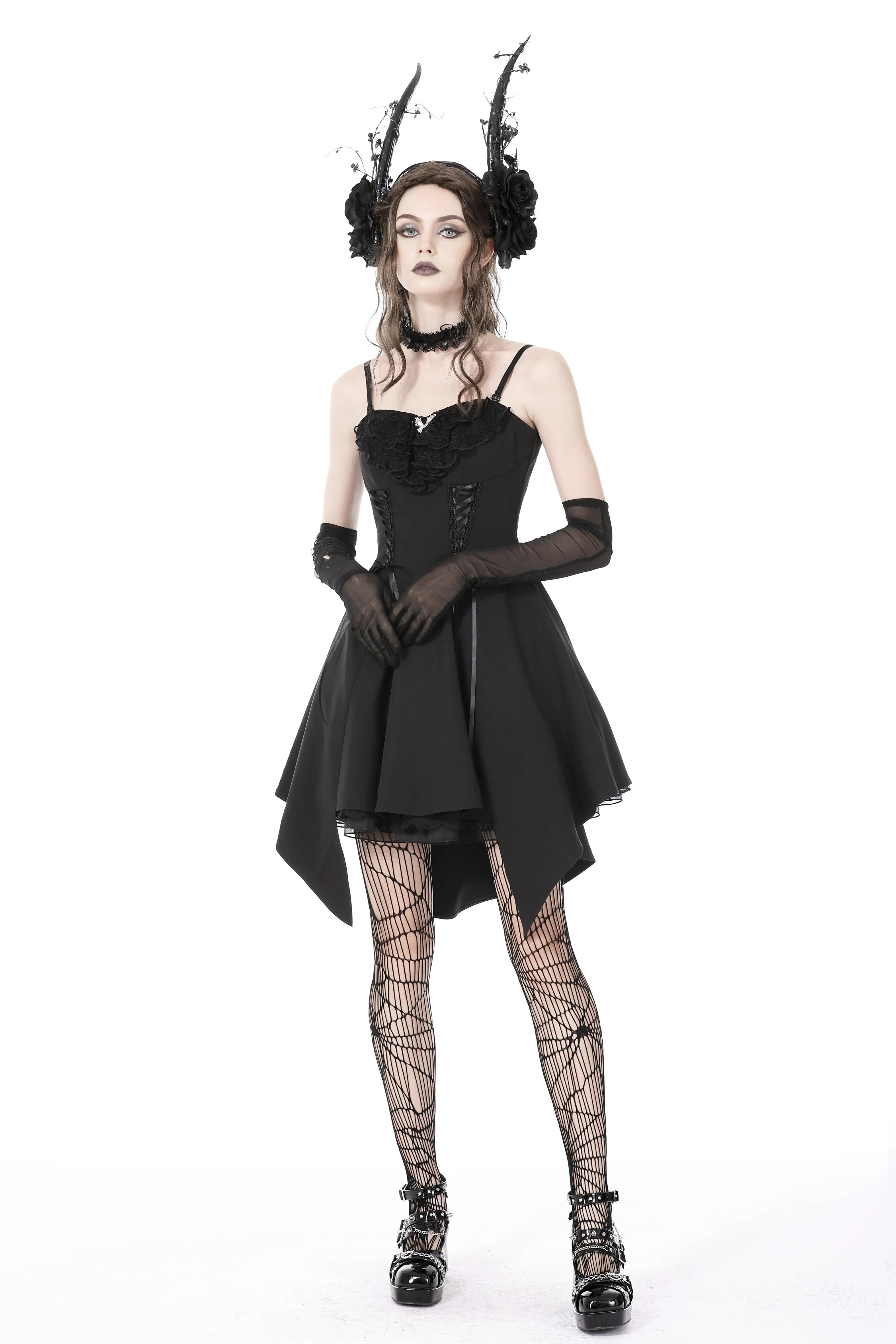 Gothic lady ruffle bust strap dress DW763