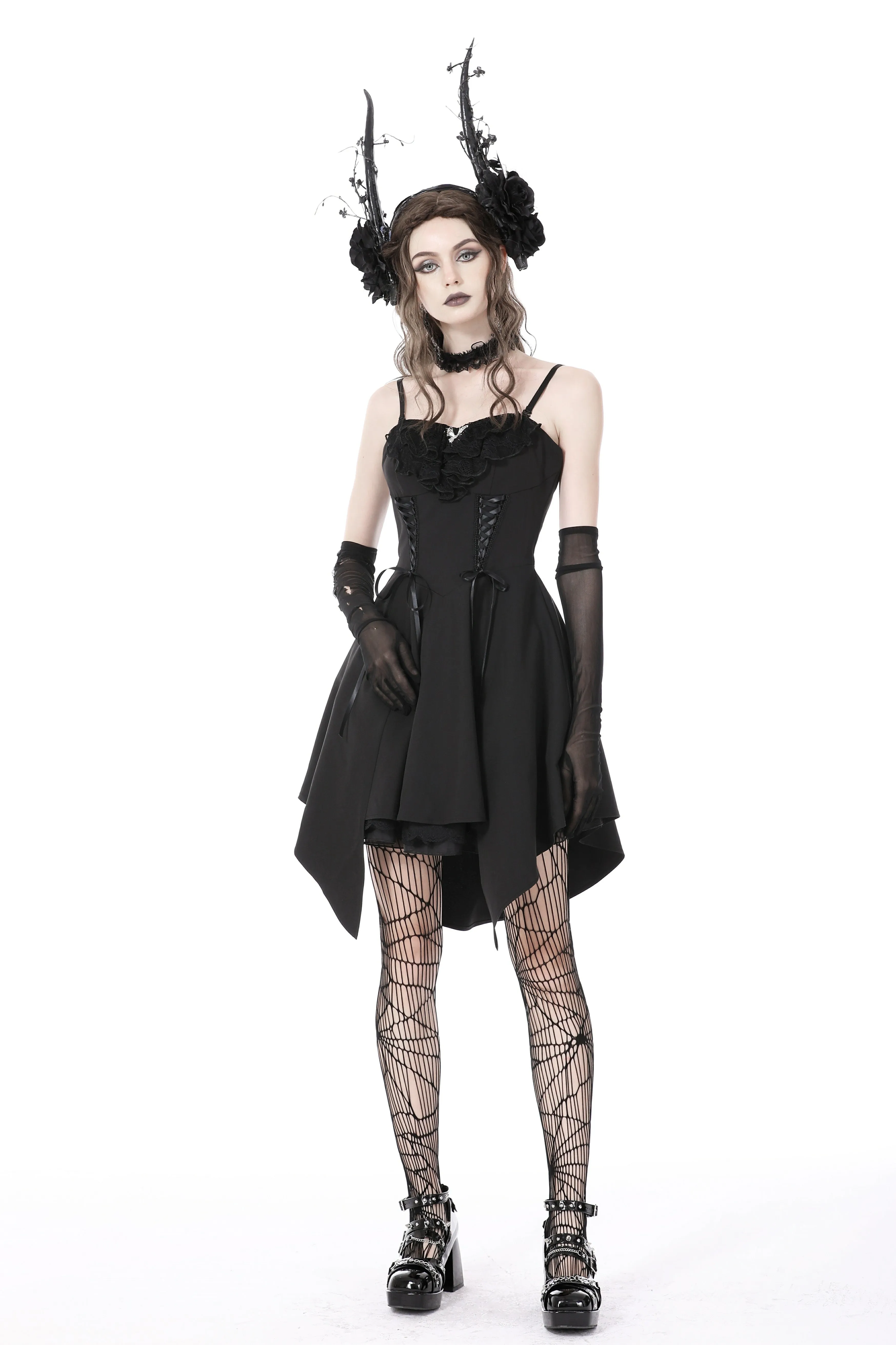 Gothic lady ruffle bust strap dress DW763