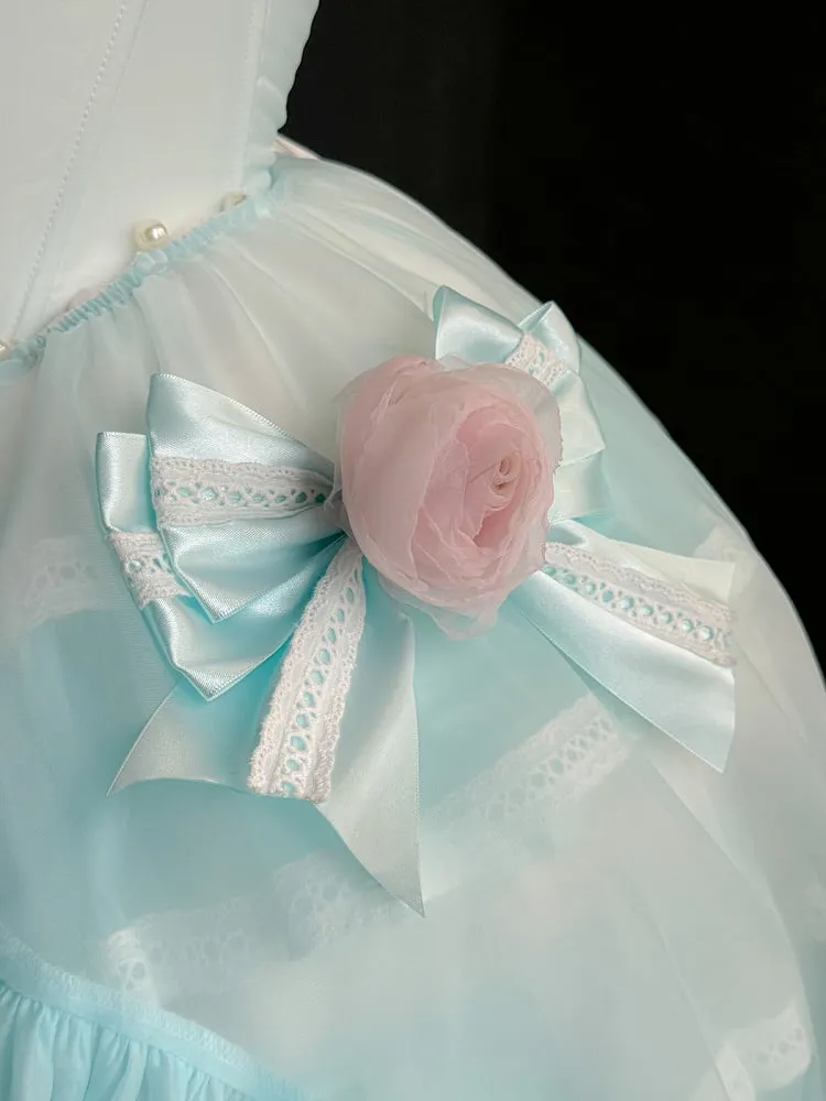 Green Balletcore Boned Waist Strapless Puffy Dress