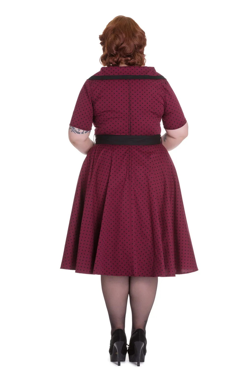 Hell Bunny 60's Vintage Style Polka Dot Starlet Wide V-neck Collar Party Dress