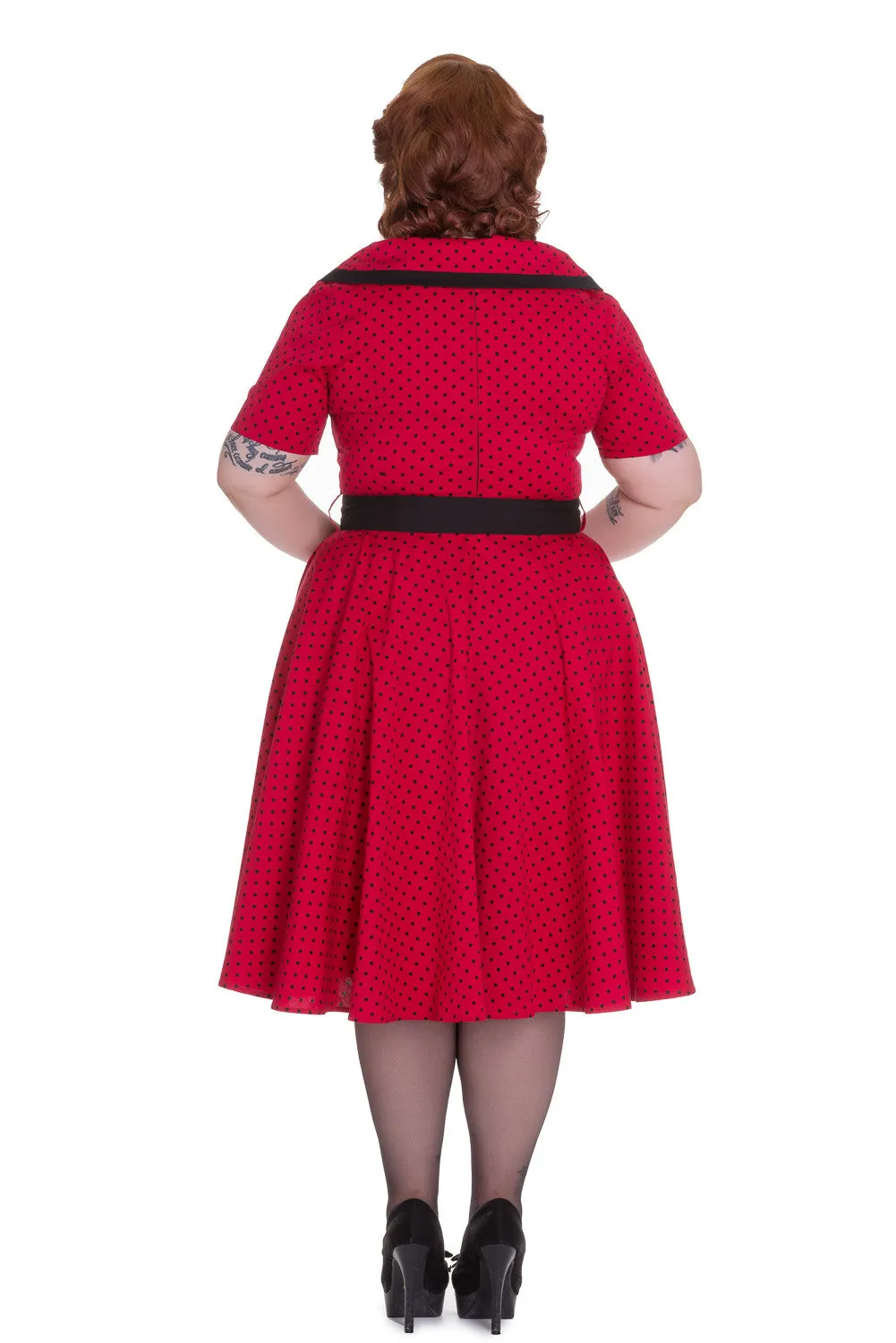 Hell Bunny 60's Vintage Style Polka Dot Starlet Wide V-neck Collar Party Dress