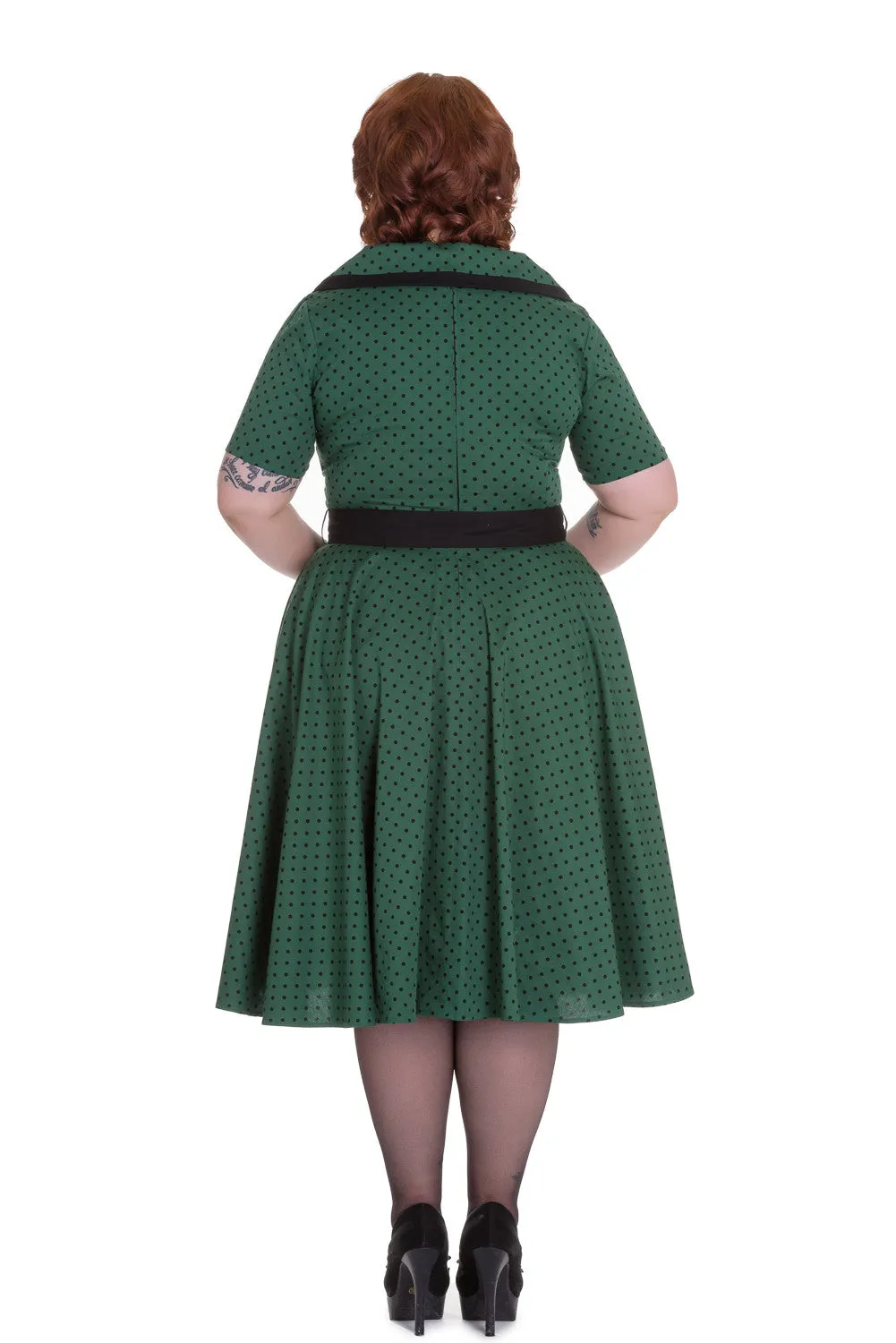 Hell Bunny 60's Vintage Style Polka Dot Starlet Wide V-neck Collar Party Dress
