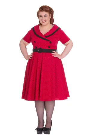 Hell Bunny 60's Vintage Style Polka Dot Starlet Wide V-neck Collar Party Dress