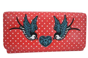 Lost Queen Swallow Bird Tattoo & Heart Polka Dot embroidery Bi-fold Wallet
