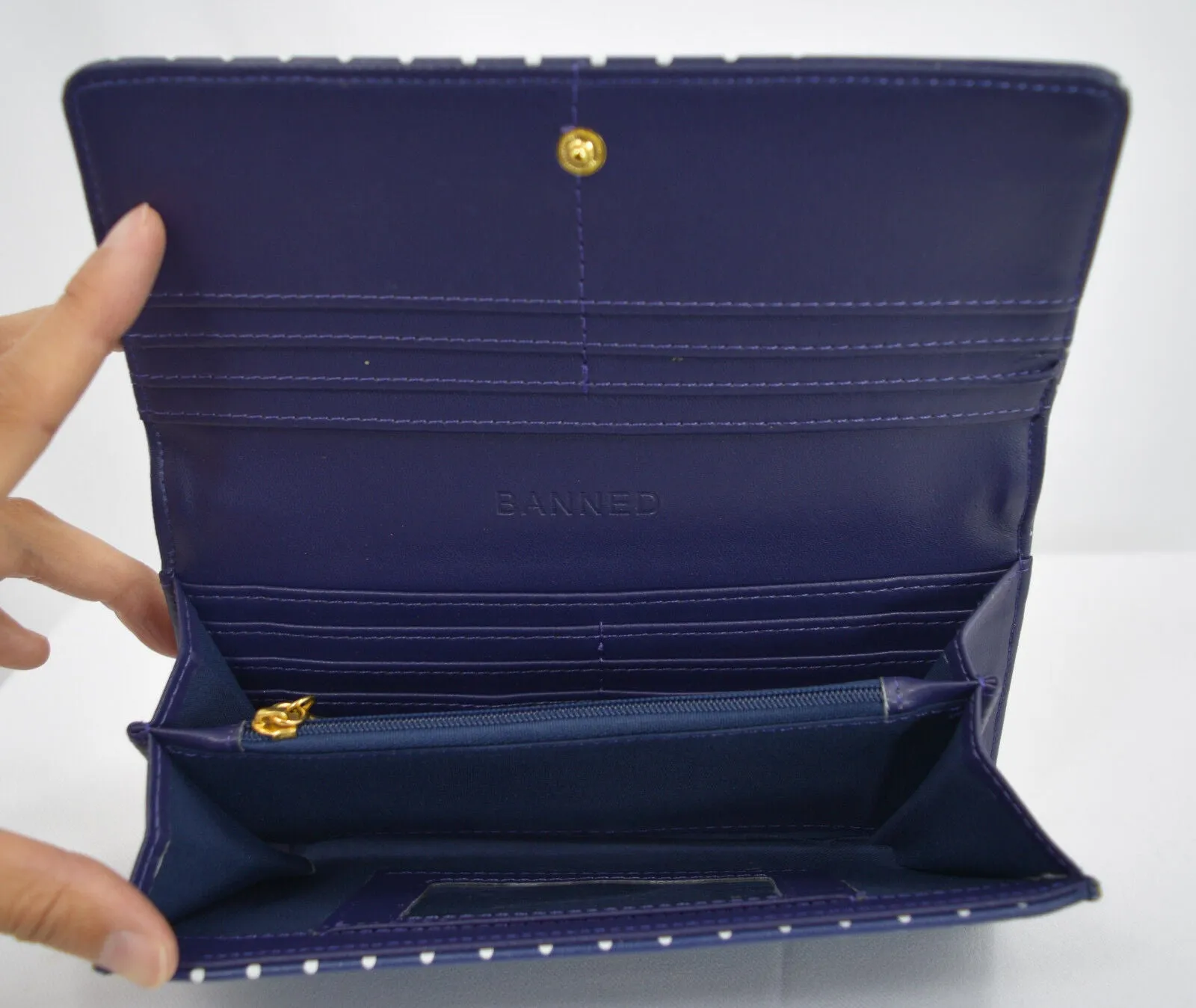 Lost Queen Swallow Bird Tattoo & Heart Polka Dot embroidery Bi-fold Wallet
