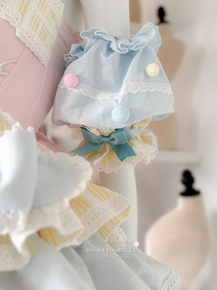 Pink and Blue Sweet Princess Puffy Tiered Ruffle Skirt Boning Dress
