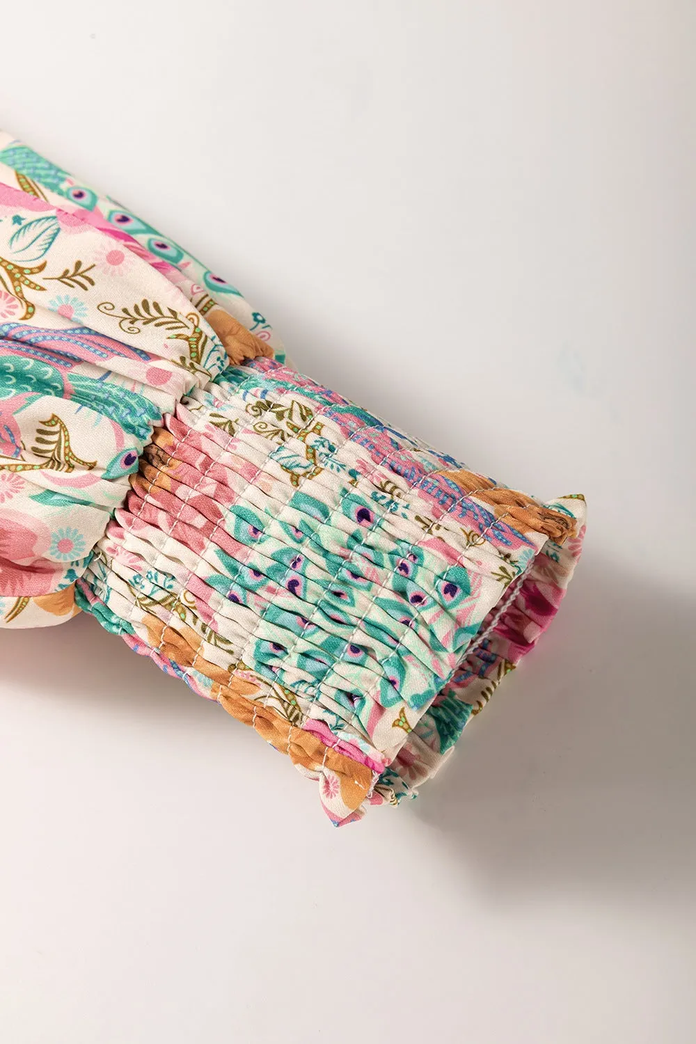 Printed Notched Lantern Sleeve Dress