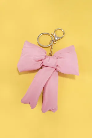 PUFFY BOW RIBBON BAG CHARM KEYCHAIN- Pink
