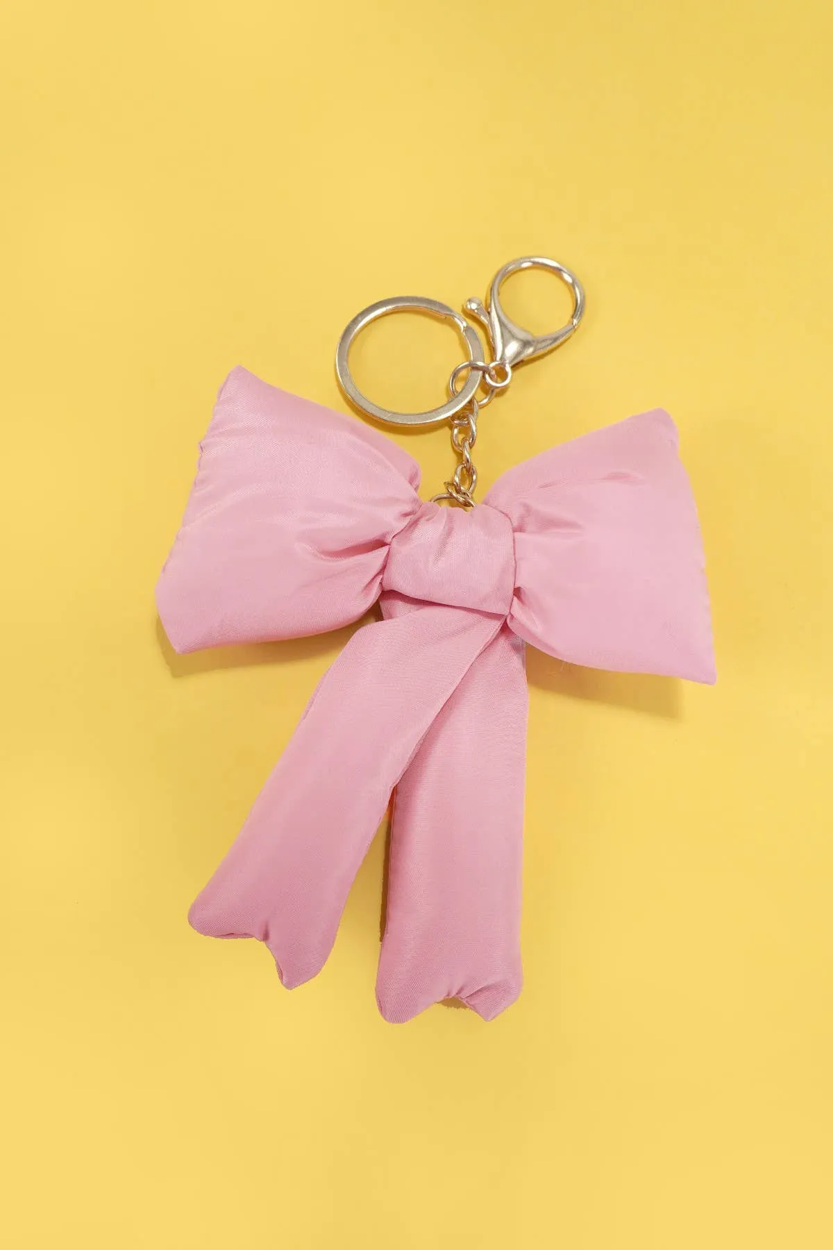 PUFFY BOW RIBBON BAG CHARM KEYCHAIN- Pink