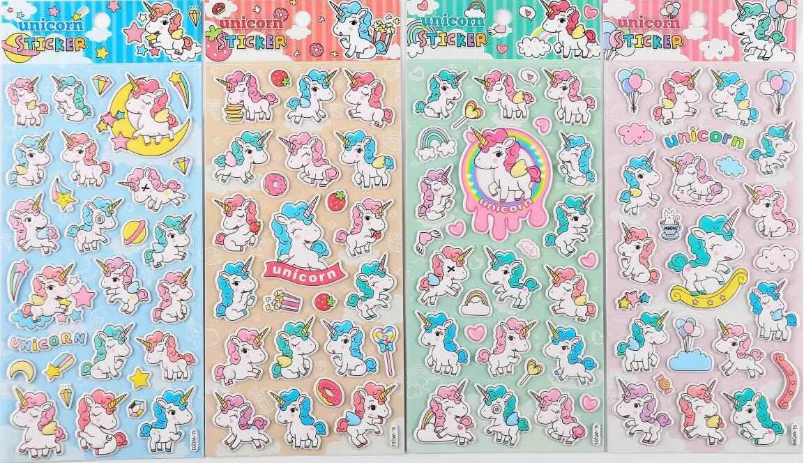 Puffy Pastel Kawaii Unicorn Sticker Sheet
