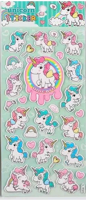 Puffy Pastel Kawaii Unicorn Sticker Sheet