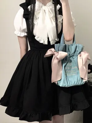 Shoulder Ribbon Lace Black Strap Dress