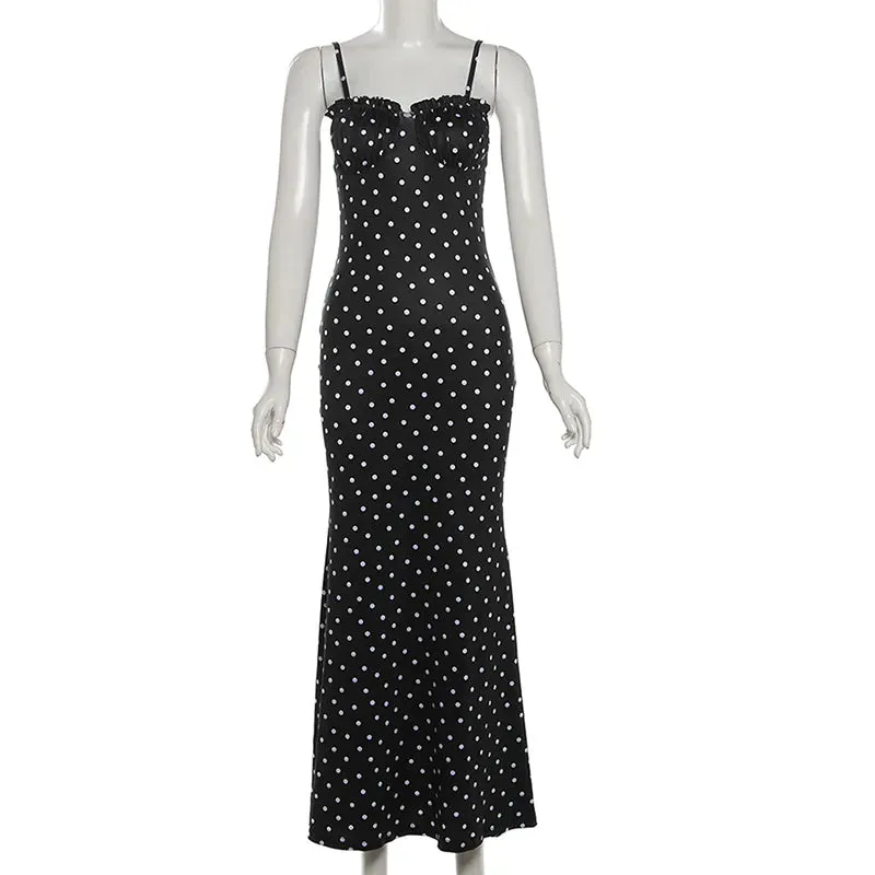 Slim Fit Backless Polka Dot Suspender Dress