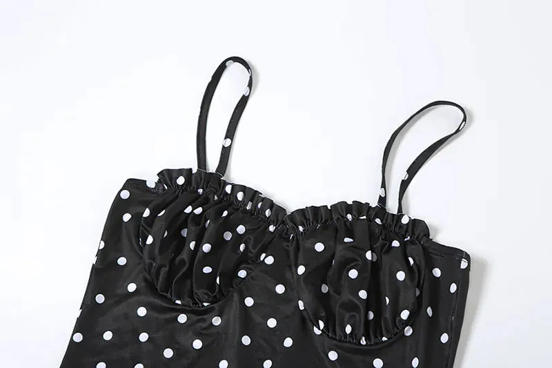 Slim Fit Backless Polka Dot Suspender Dress