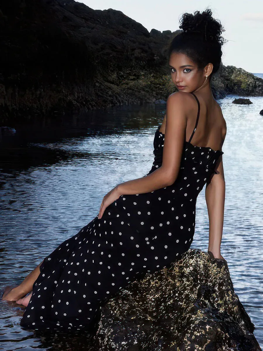 Slim Fit Backless Polka Dot Suspender Dress
