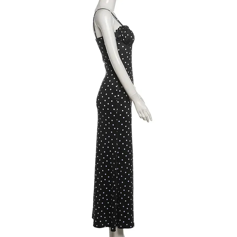 Slim Fit Backless Polka Dot Suspender Dress