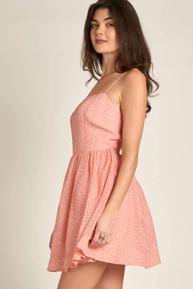 Spaghetti Strap Rose Pattern Mini Dress